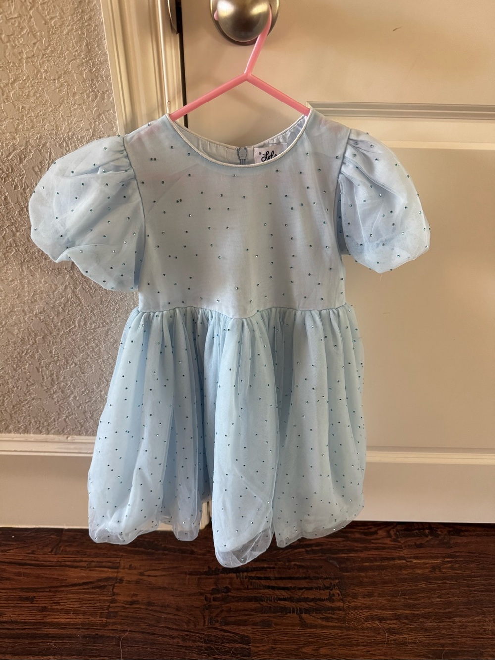 Light Blue Sparkle Puff-Sleeve Formal Dress for Girls